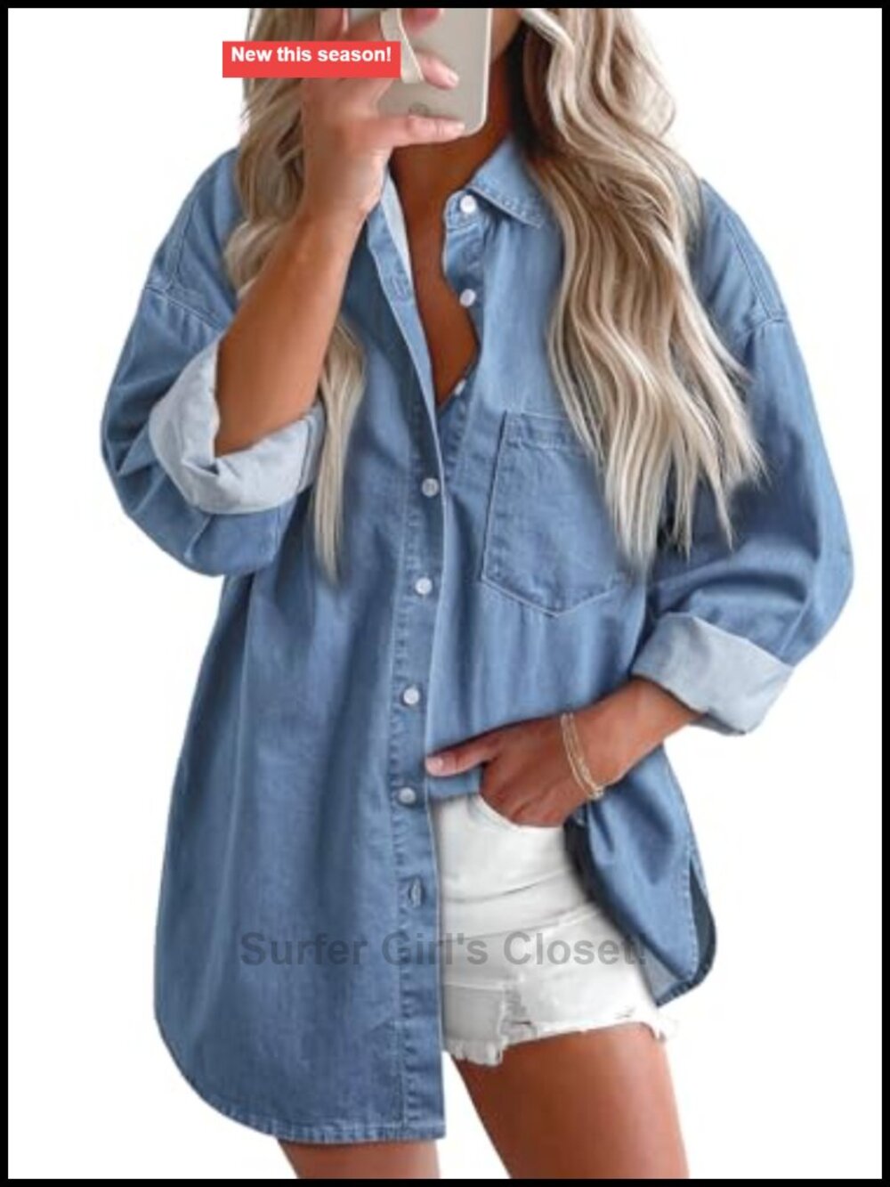 Women's Denim Button Down Shirt Long Sleeve Blouse